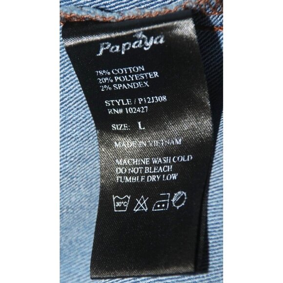 Papaya Ladies Denim Jean Jacket Size L Blue Classic Y2k Pockets Stretch Casual - Picture 9 of 9